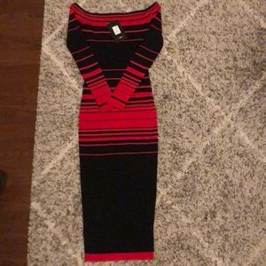 Red and black midi dress